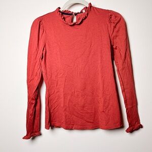 Boden Long Sleeve Ruffled Top in Red